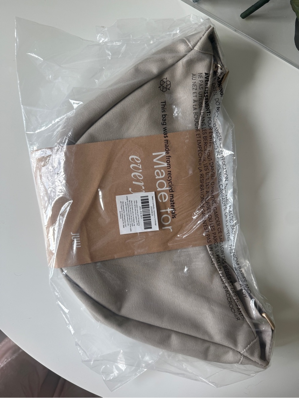 July Everyday Crescent Natural Tan Beige Cotton Canvas Bag